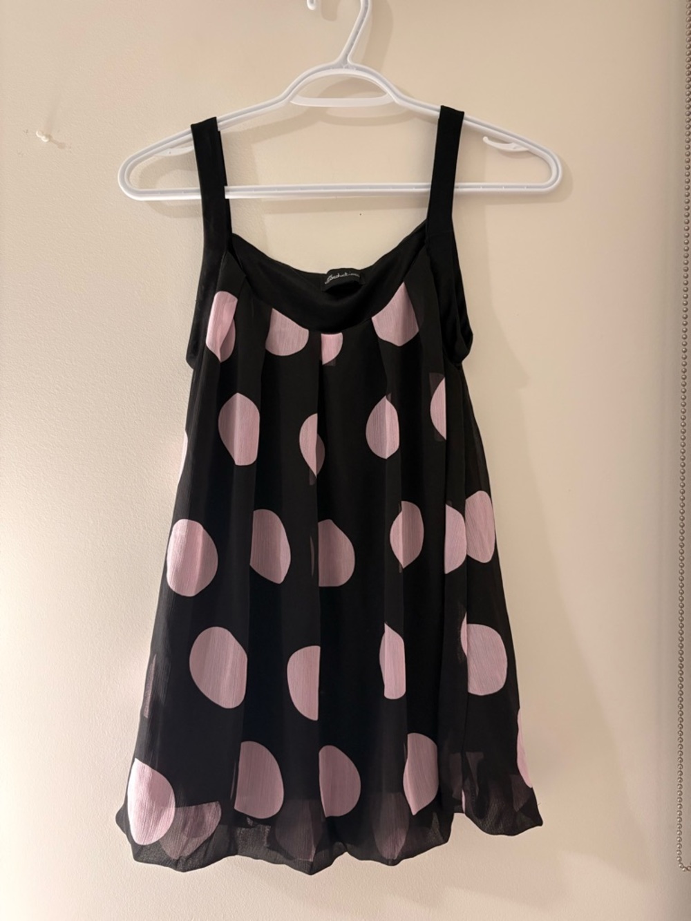 Black and Light Pink Polka Dot Bubble Hem Sleeveless Blouse